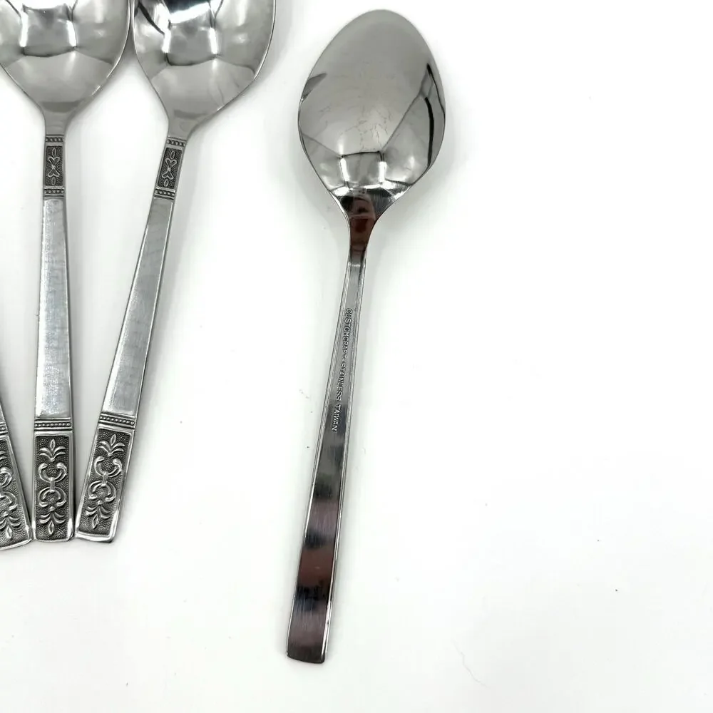 Customcraft Set~8 Stainless Tablespoons CUS3 Taiwan Flatware Silver/Black Accent